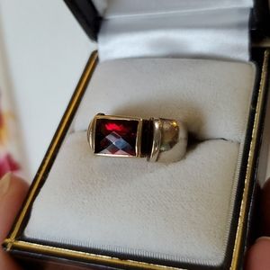 Michael Dawkins Sterling Silver Garnet Ring w Gold